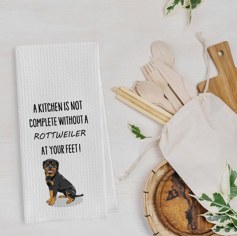 Geqtt Funny Rottweiler Dish Towels - Rottweiler Gifts Decorative Waffle Weave Kitchen Towels, Dog Gifts Hand Towel, Tea Towel (16×24 Inches) - Image 2